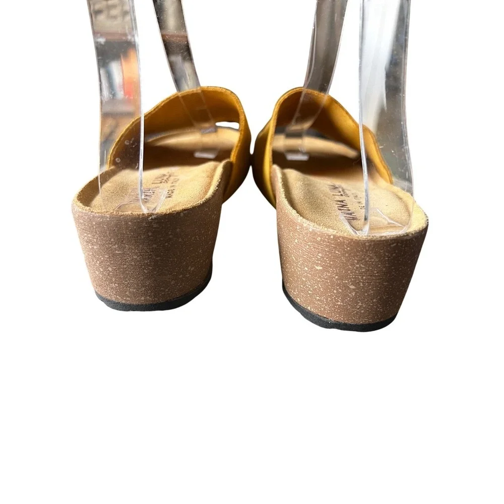 Marina Luna Comfort‎ Mirta Yellow Suede Wedge Slide Sandals Womens 7.5 Italy
